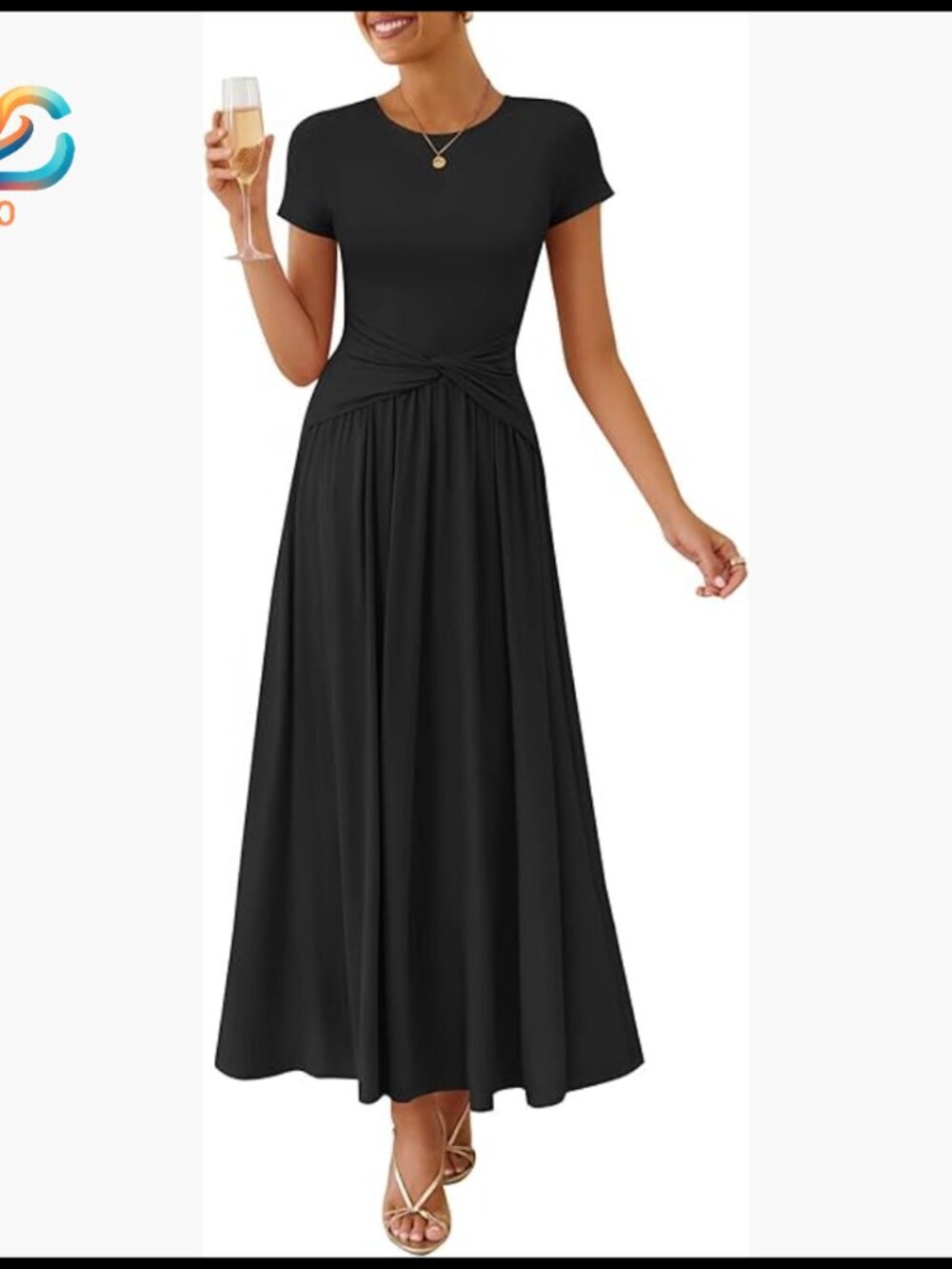 Short Sleeve Maxi Dress Twist Front Flowy A Line Wedding Guest Cocktail